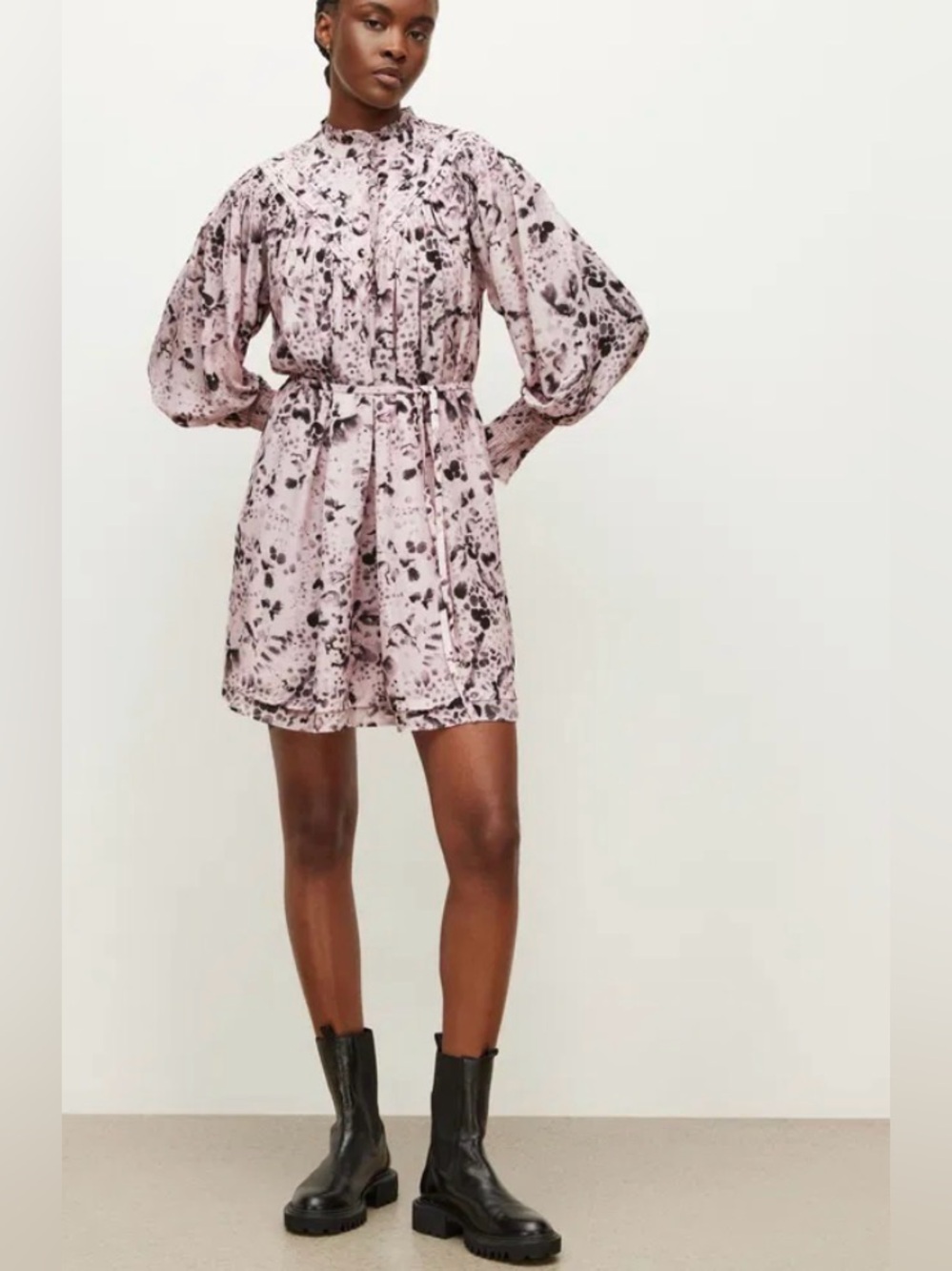 NWT All Saints Kelli Watku Mini Dress Pink Black Size 4